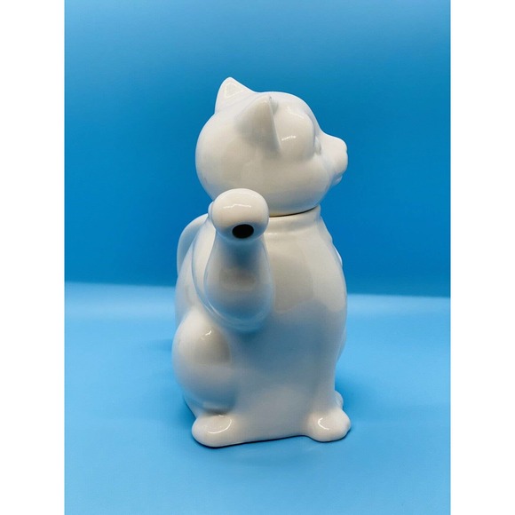 vintage white cat small teapot/beverage server/creamer/pourer ceramic - Picture 3 of 10